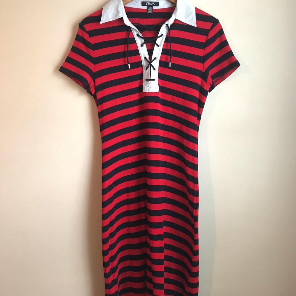 Lace-up Chaps Blue & Red Striped Dress